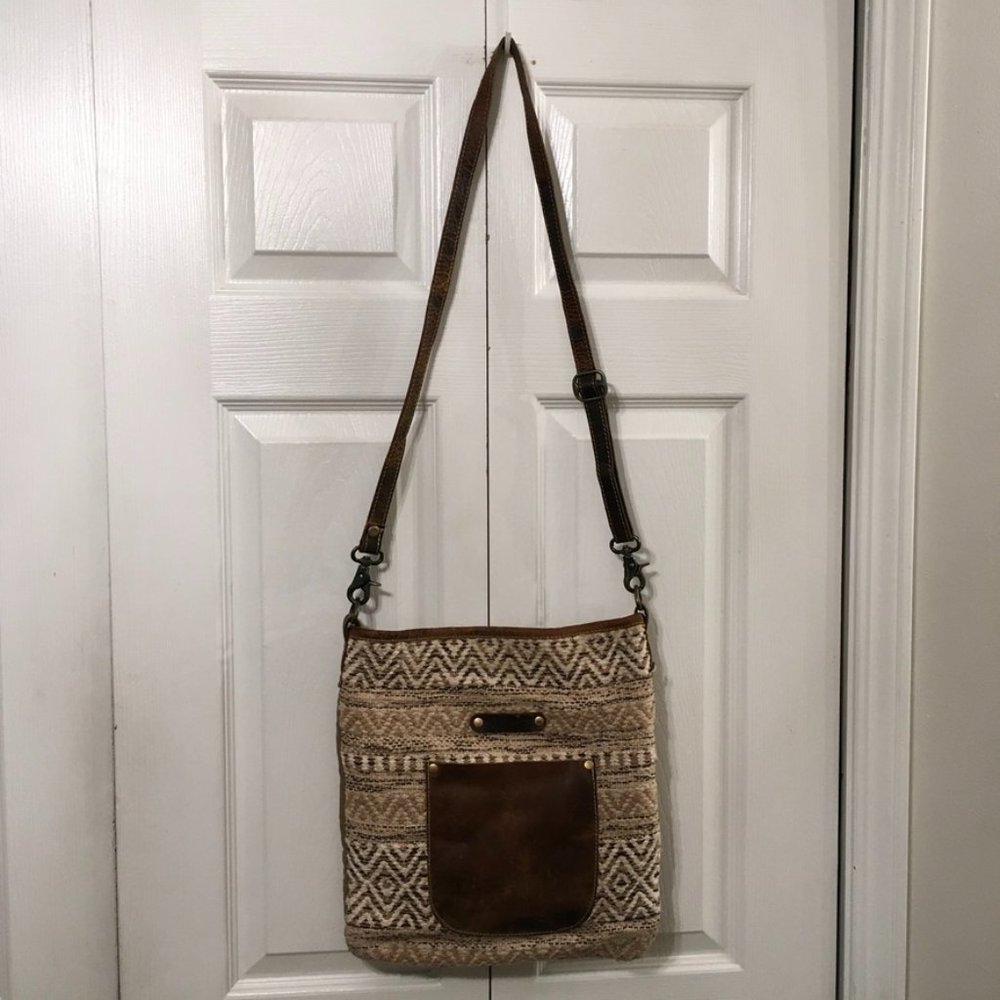 Myra Canvas Leather Rug Crossbody Bag